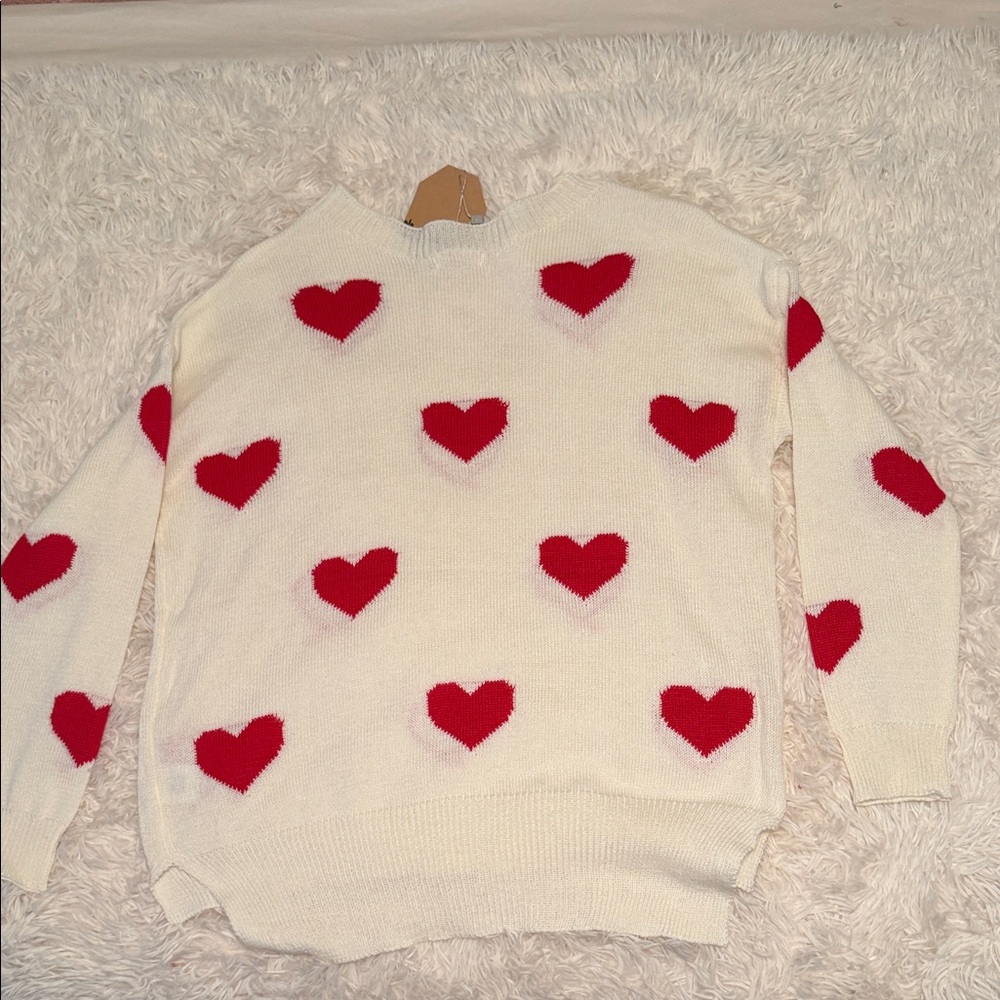 Main Strip Cream Sweater with Red Hearts NWT! - Picture 9 of 16